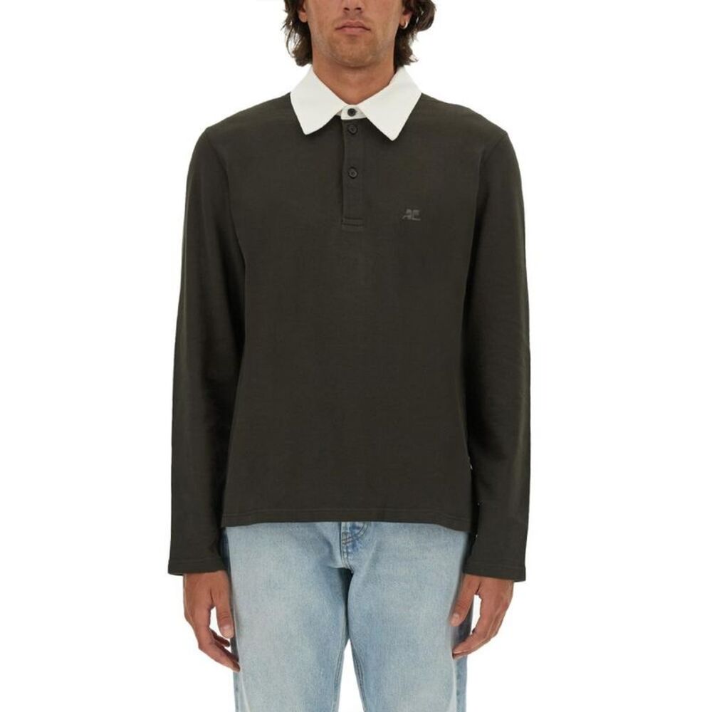COURREGES Men's Long Sleeve Contrast Collar Polo Shirt Men BROWN T-Shirts